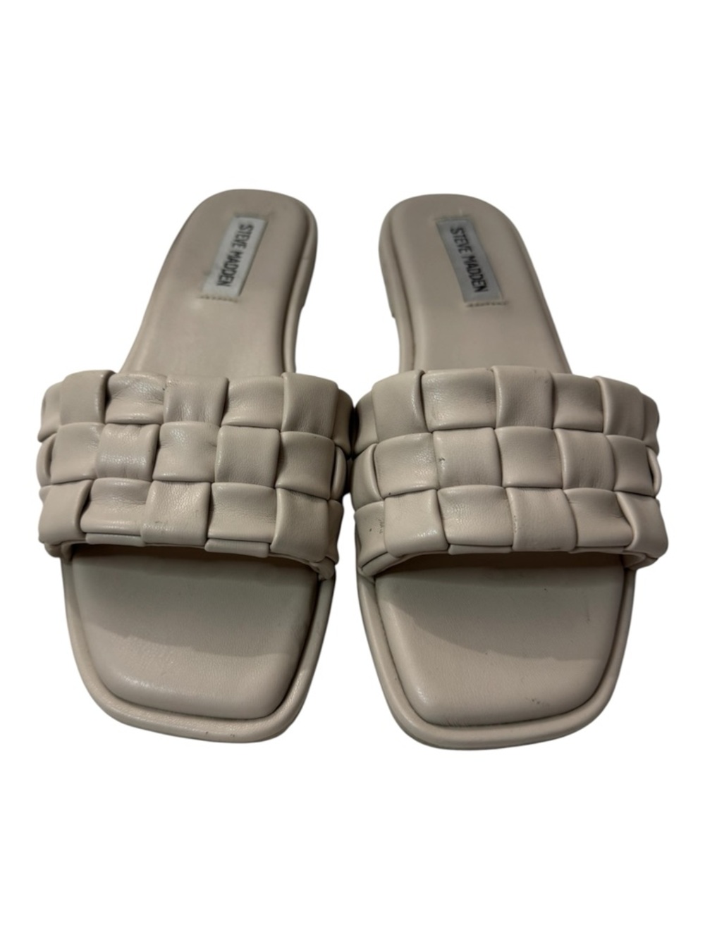 Steve Madden Cream Woven Square-Toe Slide Sandals